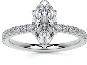 KATHERINE Marquise Cut Lab Grown Diamond Hidden Halo and Diamond Band Engagement Ring