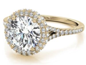 AYANDA Round Brilliant Cut Lab Grown Diamond Cathedral Y Split Setting Full Accent halo engagement ring
