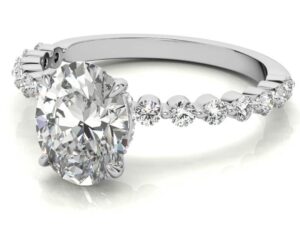 OLIVIA Oval Cut Lab Grown Diamond Hidden Halo and Starlight Diamond Band Engagement Ring