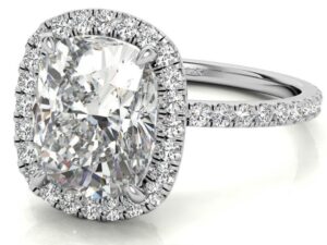 HEIDI  Long Cushion Cut  Lab Grown Diamonds  Petite Double Halo Full Accent  Engagement Ring