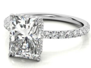 JEAN Radiant Cut Lab Grown Diamond Classic Hidden halo and Diamond Band Engagement Ring
