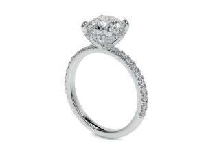 JENNY Round brilliant Lab Grown Diamond Full Halo Head crown Setting and Diamond Band Engagement ring
