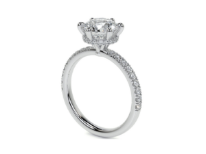 LINDA Round Brilliant Lab Grown Diamond  Hidden Halo Crown Setting and Diamond Band ring