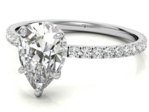 RIANA Pear Cut Lab Grown Diamonds Classic Hidden halo  and Diamond Band Engagement Ring