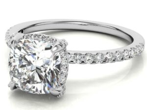 CORLIEN Cushion Cut Lab Grown Diamond Classic Hidden halo and Diamond Band Engagement Ring