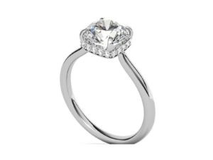 NINA Round brilliant Lab Grown Diamond Square crown tension design Hidden Halo Solitaire Engagement Ring