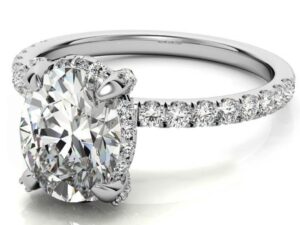 TYLER Oval Cut Lab Grown Diamond Full Halo head and Diamond Band Engagement Ring