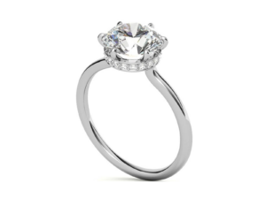 WENDY Round brilliant Lab Grown Diamond Tension crown design Hidden Halo Solitaire Engagement Ring