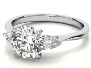 TANDEKA Round Brilliant & Pear cut Lab Grown Diamonds Accent Scroll Design Trilogy Engagement Ring