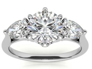 HEATHER Round and Pear lab Grown Diamond Trellis design Trilogy Engagement Ring