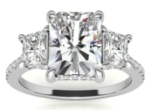 MALENA Radiant and trapazoid cut Lab Grown diamonds hidden halo diamond Band Trilogy Engagement Ring