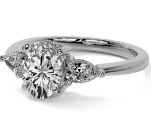 OLGA Oval and Pear cut Lab Grown Diamond  Accent Design Trilogy Engagement Ring