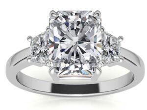 ALEXA Radiant or Emerald and trapazoid cut Lab Grown Diamonds classic Design Trilogy Engagement Ring