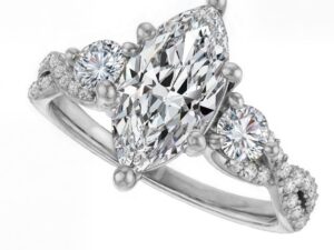 LINDIWE Marquise and round cut Lab Grown Diamonds Accent Design Trilogy Engagement Ring