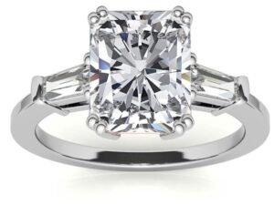 JENNY  Emerald or Radiant Centre Lab Grown diamond with Baguette  Cut diamonds in Classic Design Trilogy Engagement Ring