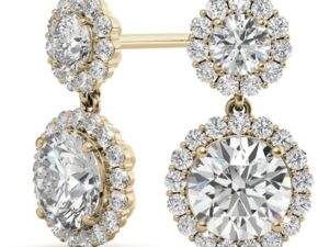 LEIZEL  double Halo Round Brilliant Lab Grown Designer Drop Earrings