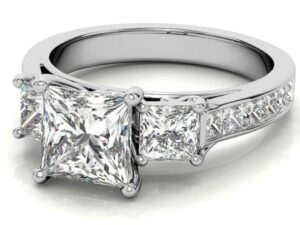 RITA Princess Cut Lab Grown Diamonds  Scroll Design Trilogy Engagement Ring