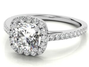 NALEDI Cushion Cut Lab Grown Diamonds Full Accent Halo Catherdral Setting  Engagement Ring