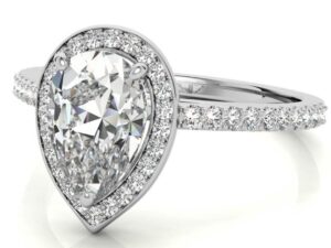 KERRY Pear Cut Lab Grown Diamonds Full Accent Halo Catherdral Setting  Engagement Ring