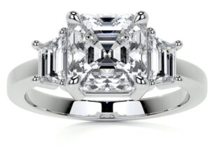 SIERRA Assher and Trapazoid Lab Grown cut Diamonds Classic Design Trilogy Engagement Ring