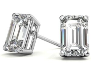 EMMA  4 Claw Emerald Cut Lab Grown Diamond Stud Earrings