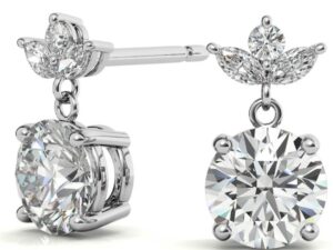 MICHAEL "Angel Wings"TM Setting Round Brilliant and Marquise Cut Lab Grown Diamonds Stud Earrings